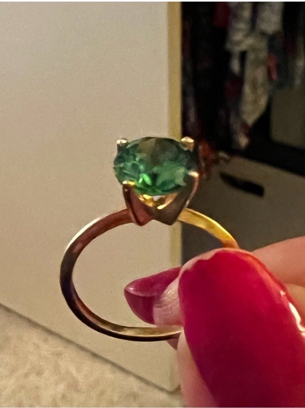 10K Gold Ring with Green Gemstone - Women's Jewelry
